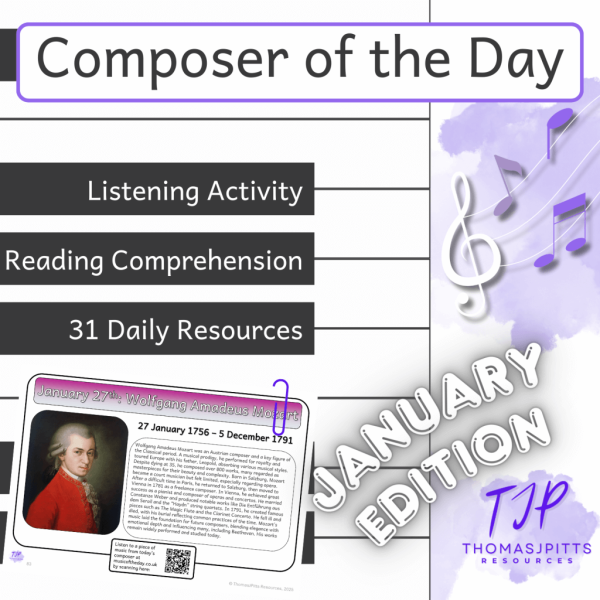 🎼 January Composers – Daily Music & Reading Comprehension (Ages 8+)