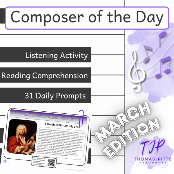 🎼 March Composers – Daily Music & Reading Comprehension (Ages 8+)