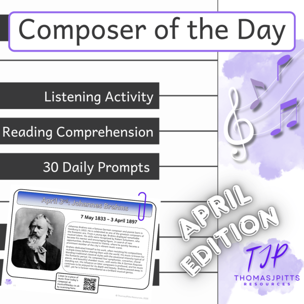 🎼 April Composers – Daily Music & Reading Comprehension (Ages 8+)