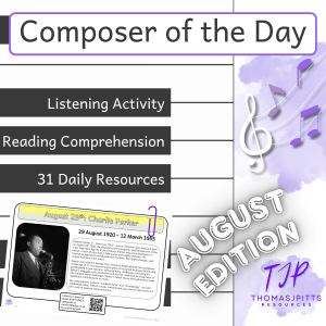 🎼 August Composers – Daily Music & Reading Comprehension (Ages 8+)